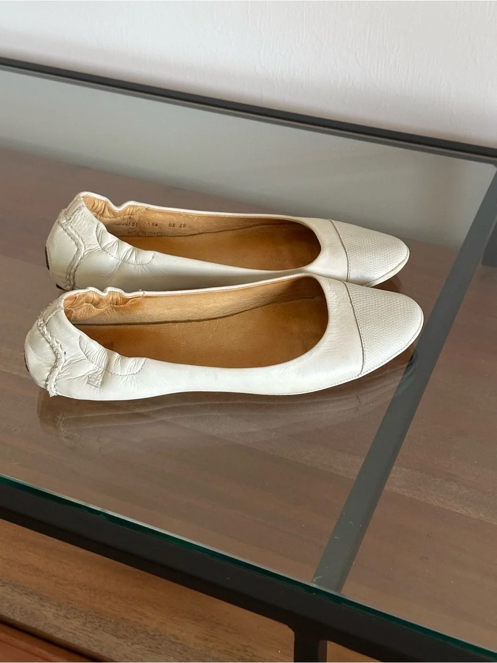Peter Millar Dana Beige Lizard Cap Toe Ballet Flats Leather Made in Brazil